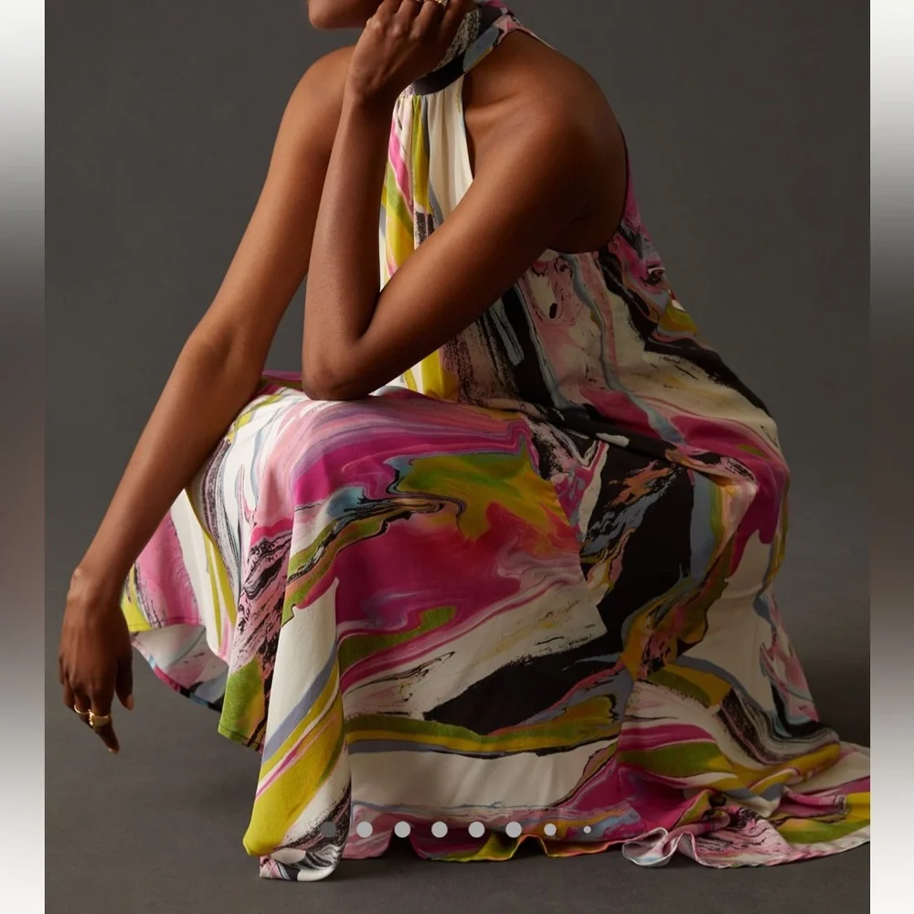 Anthropologie Multicolor Asymmetrical Shell 100% Silk Dress - Picture 4 of 16